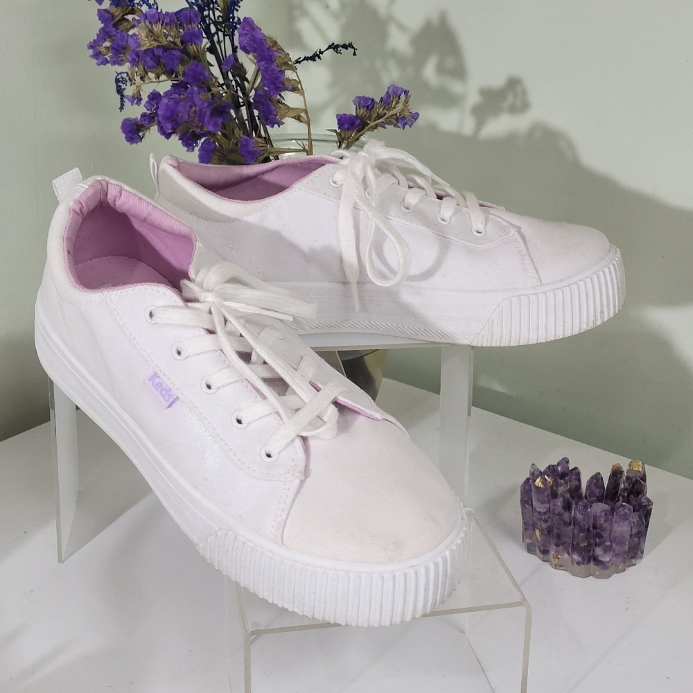 BRAND NEW KEDS IRRIDESCENT white platform triple kick sneakers 👟 - Picture 2 of 9